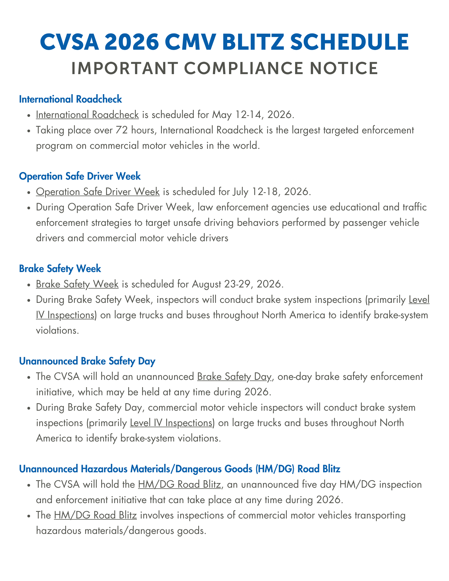 CVSA 2026 CMV Blitz Schedule
